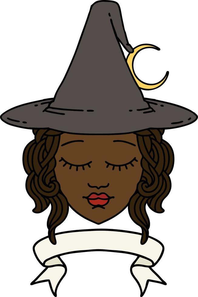 Retro Tattoo Style human witch character with banner vector