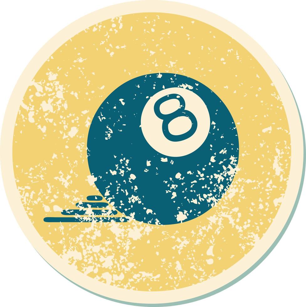 iconic distressed sticker tattoo style image of 8 ball vector