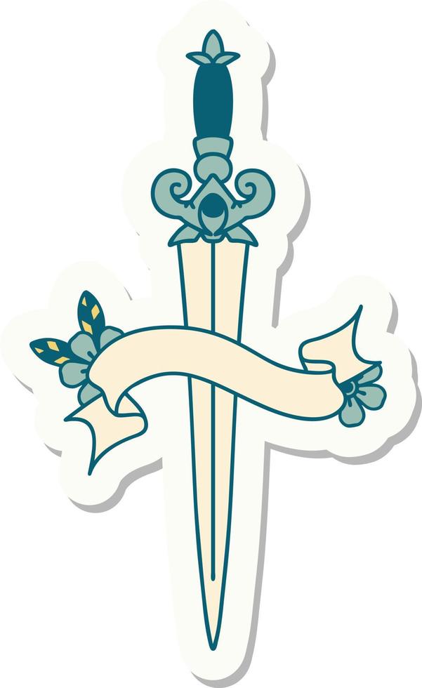 tattoo style sticker with banner of a dagger vector