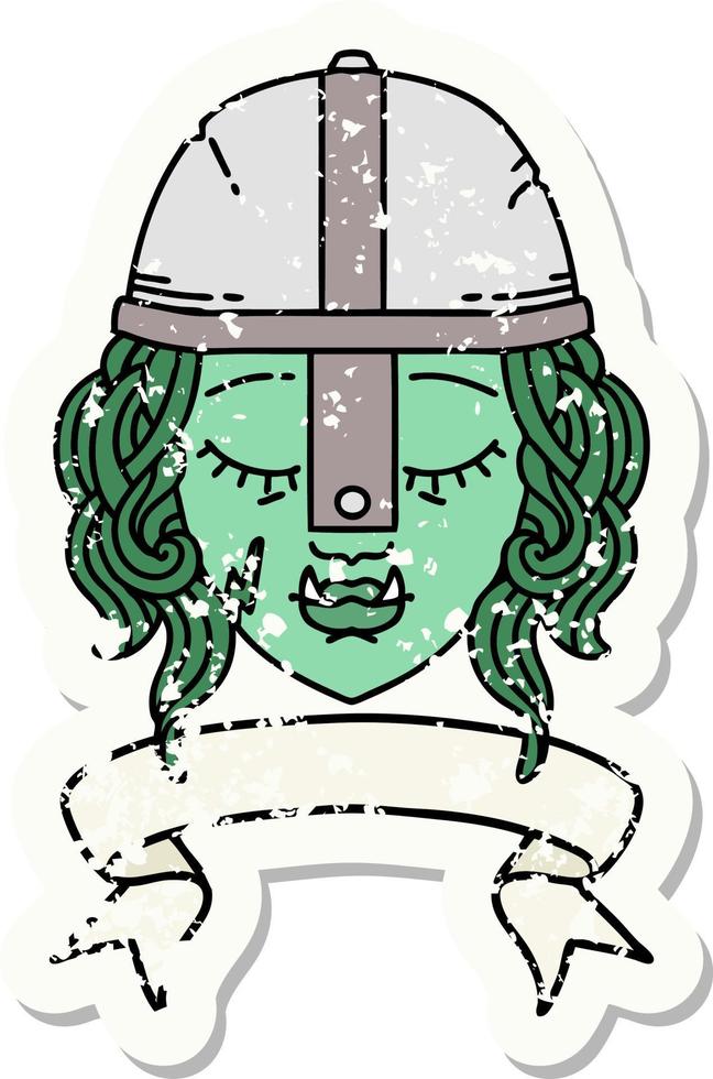 Retro Tattoo Style orc fighter character face with banner vector