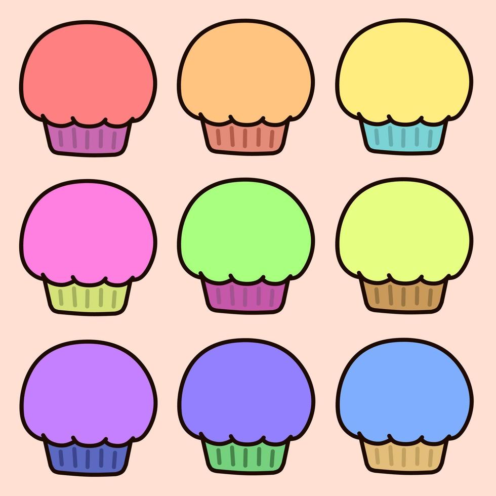 ilustración, vector, conjunto, de, colorido, cupcakes vector