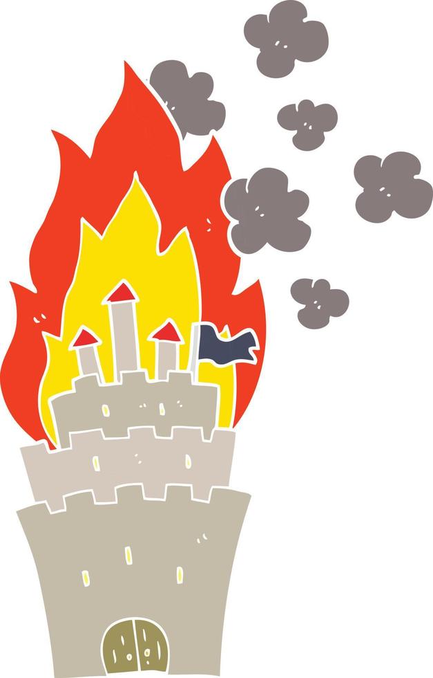 flat color illustration of burning castle vector