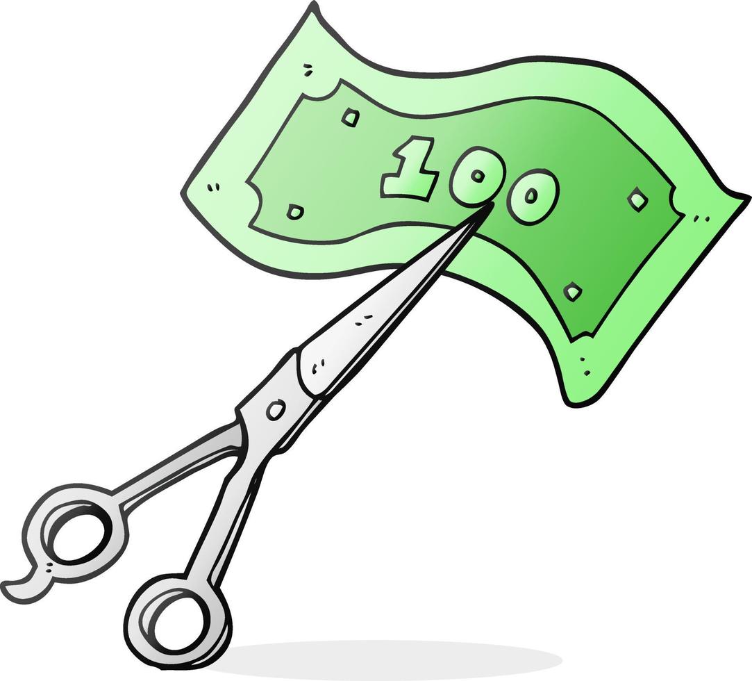 freehand drawn cartoon scissors cutting money vector