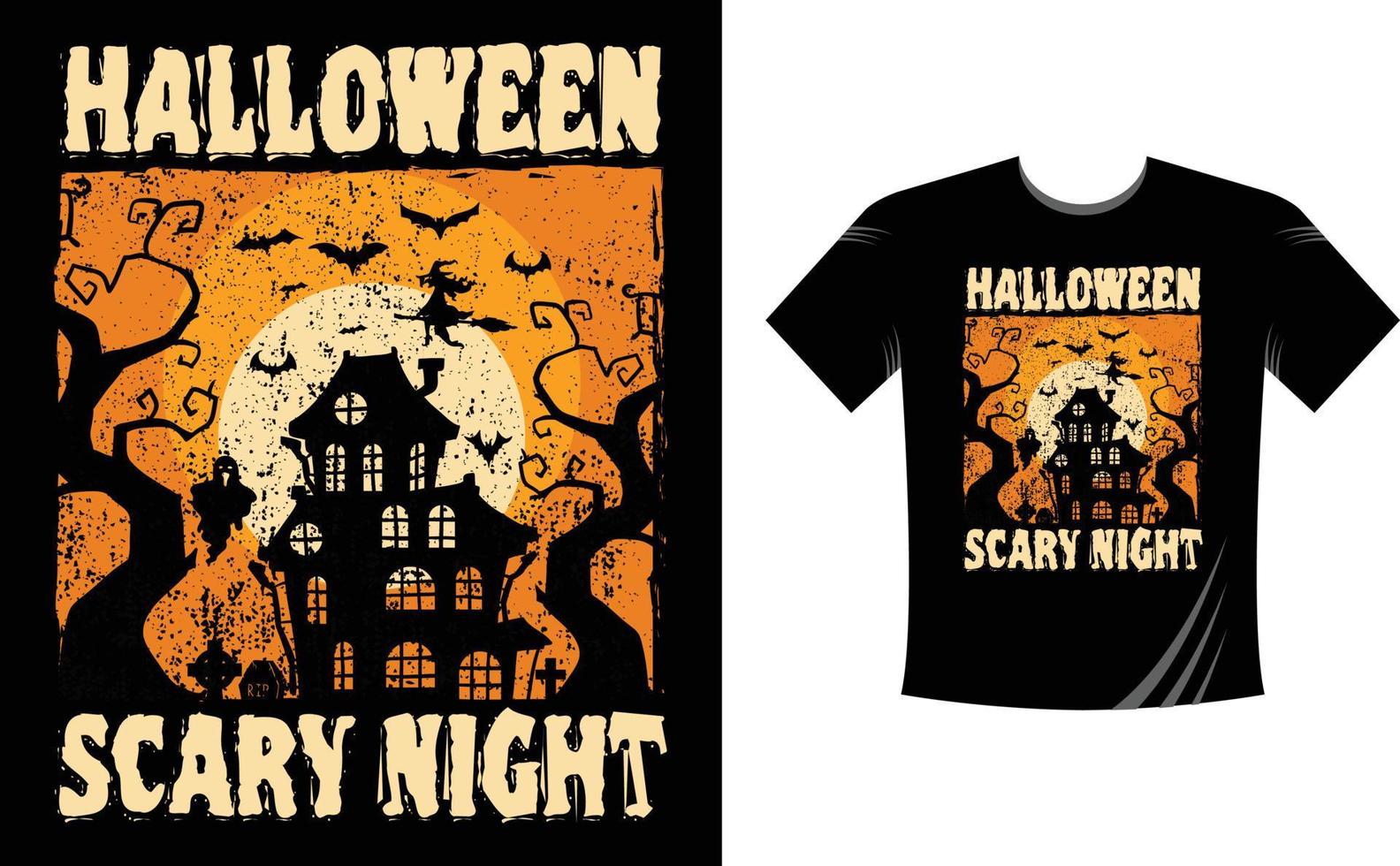 noche de miedo de halloween - plantilla de diseño de camiseta de halloween. plantilla de diseño de camiseta de feliz halloween fácil de imprimir multiusos para hombres, mujeres y niños vector