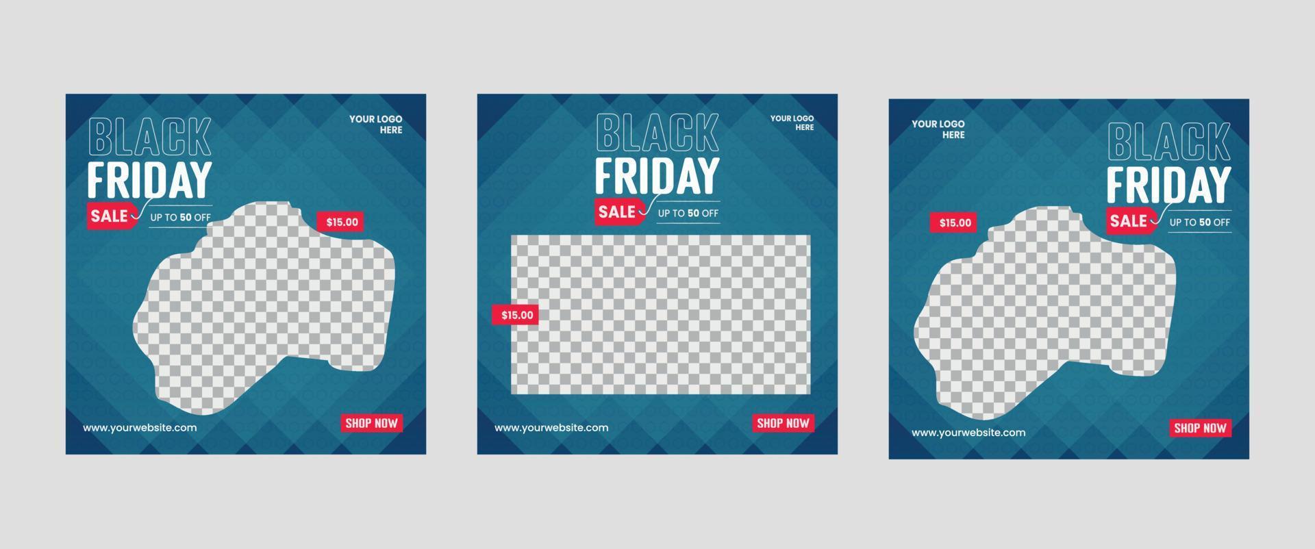 Set Of Black Friday Social Media Post Template. Digital marketing and sales promotion on black friday. Product sale advertising banner. vector