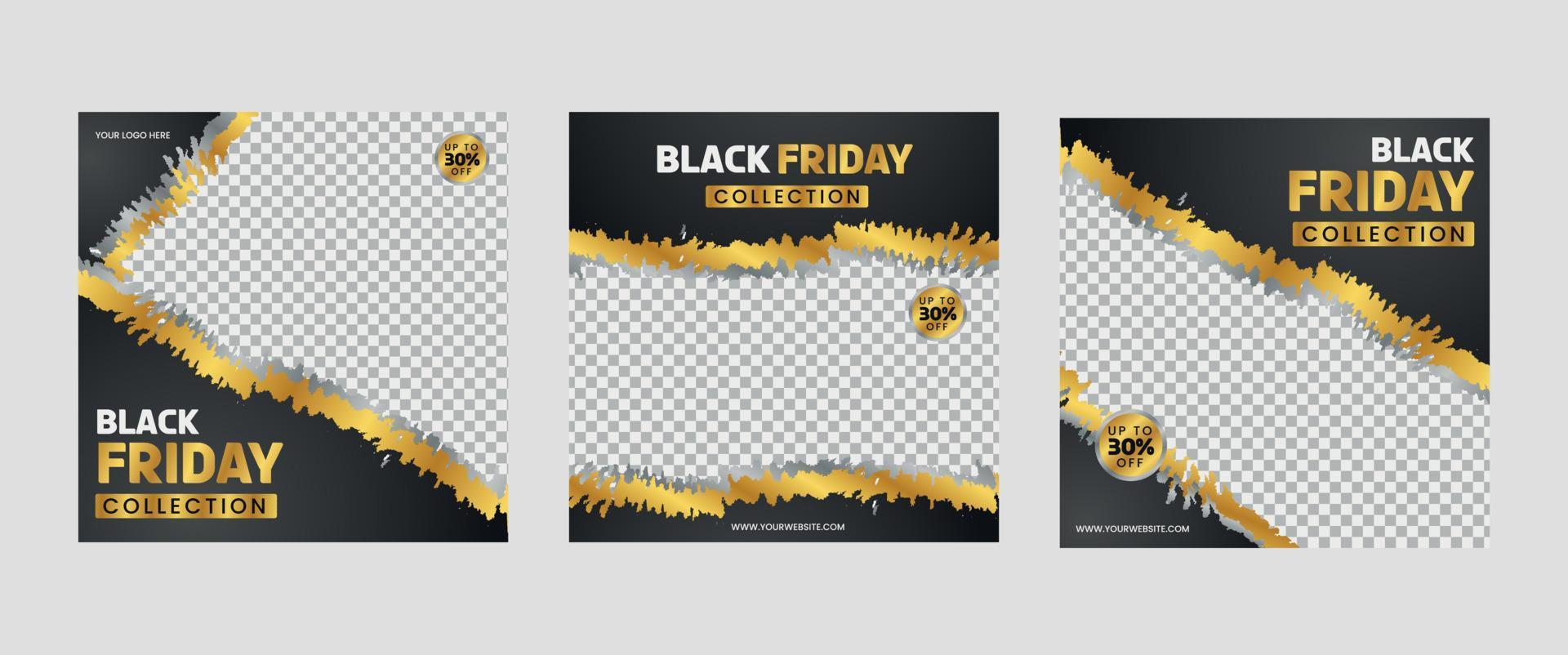 conjunto de plantilla de publicación de redes sociales de viernes negro. marketing digital y promoción de ventas el viernes negro. banner publicitario de venta de productos. vector