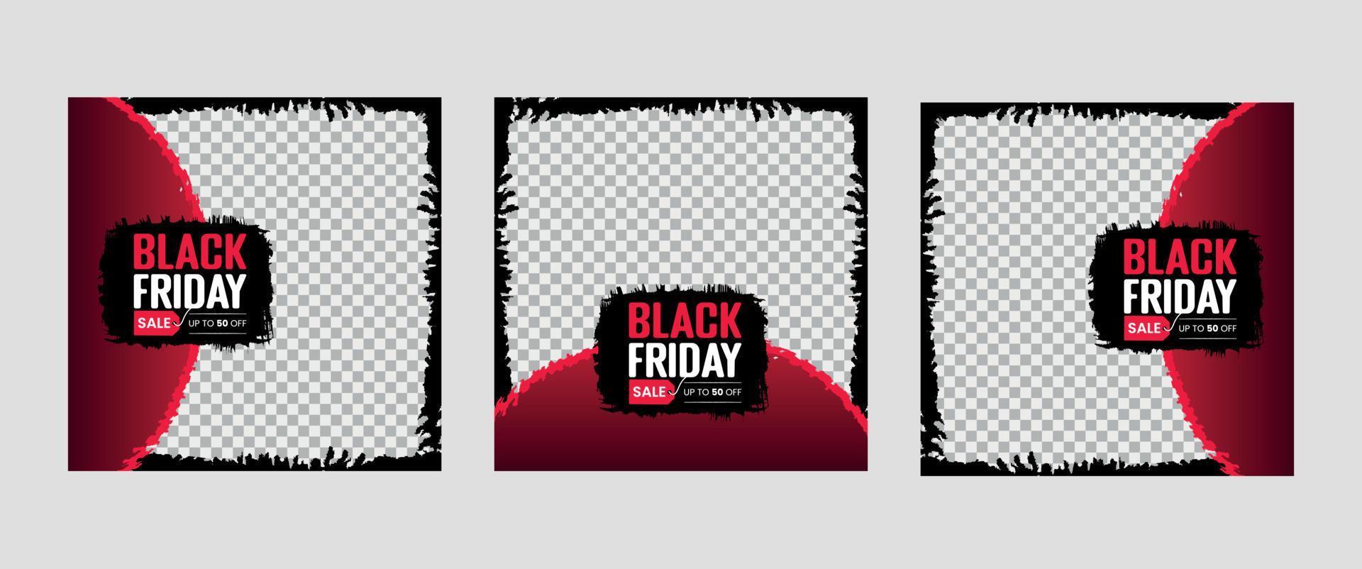 Set Of Black Friday Social Media Post Template. Digital marketing and sales promotion on black friday. Product sale advertising banner. vector