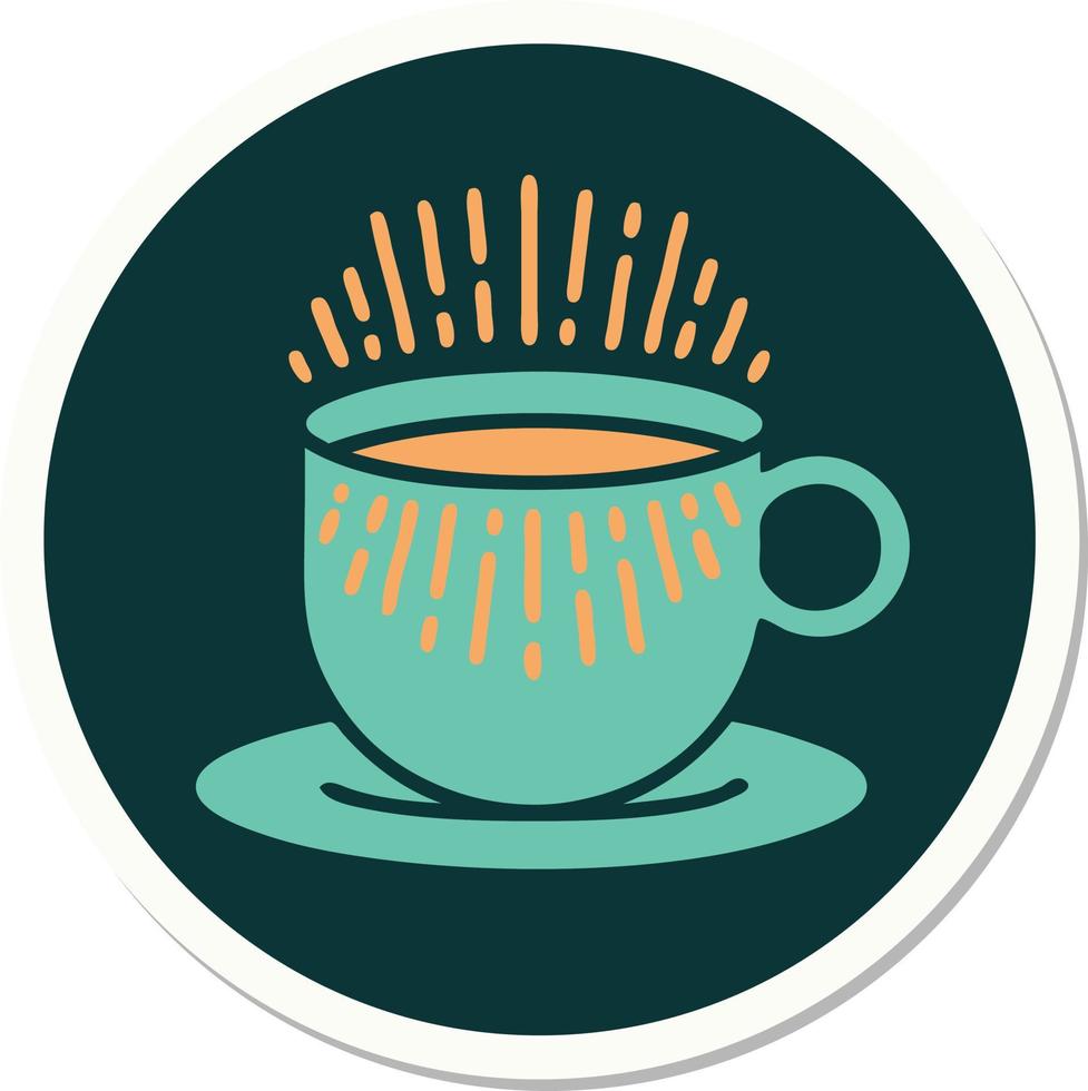 sticker of tattoo in traditional style of cup of coffee vector