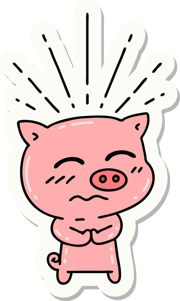 sticker of a tattoo style nervous pig character vector