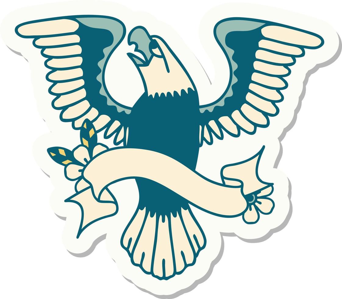 tattoo style sticker with banner of an american eagle vector