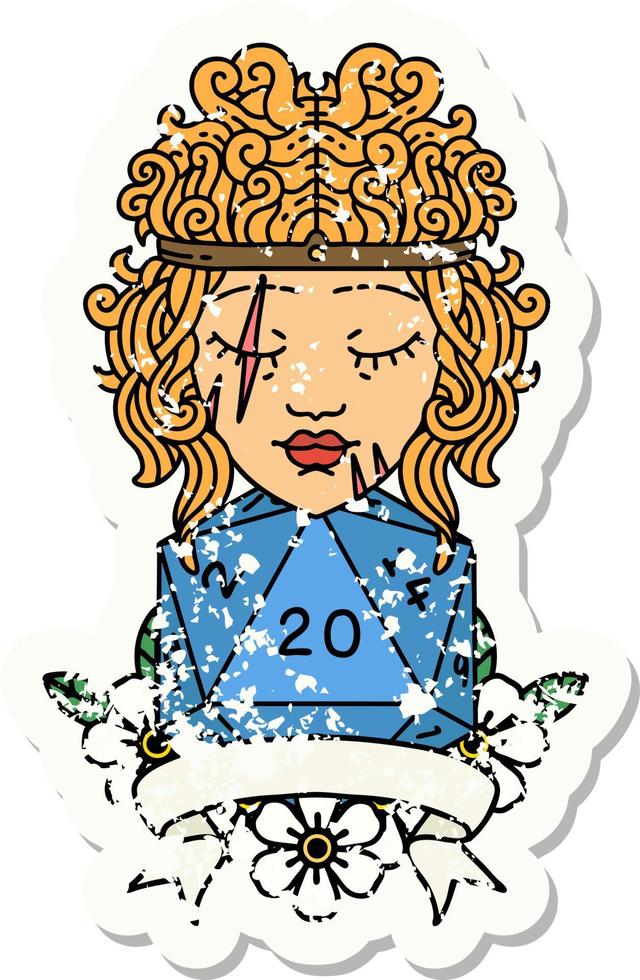 Retro Tattoo Style human barbarian with natural twenty dice roll vector