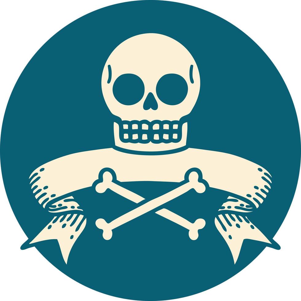 icono de estilo tatuaje con pancarta de una calavera vector