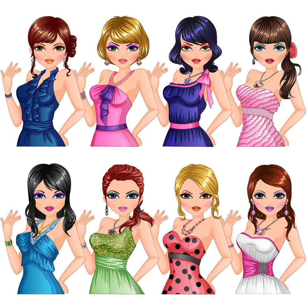 Beauty Salon Girly Cartoon Character Set. Vector Illustration