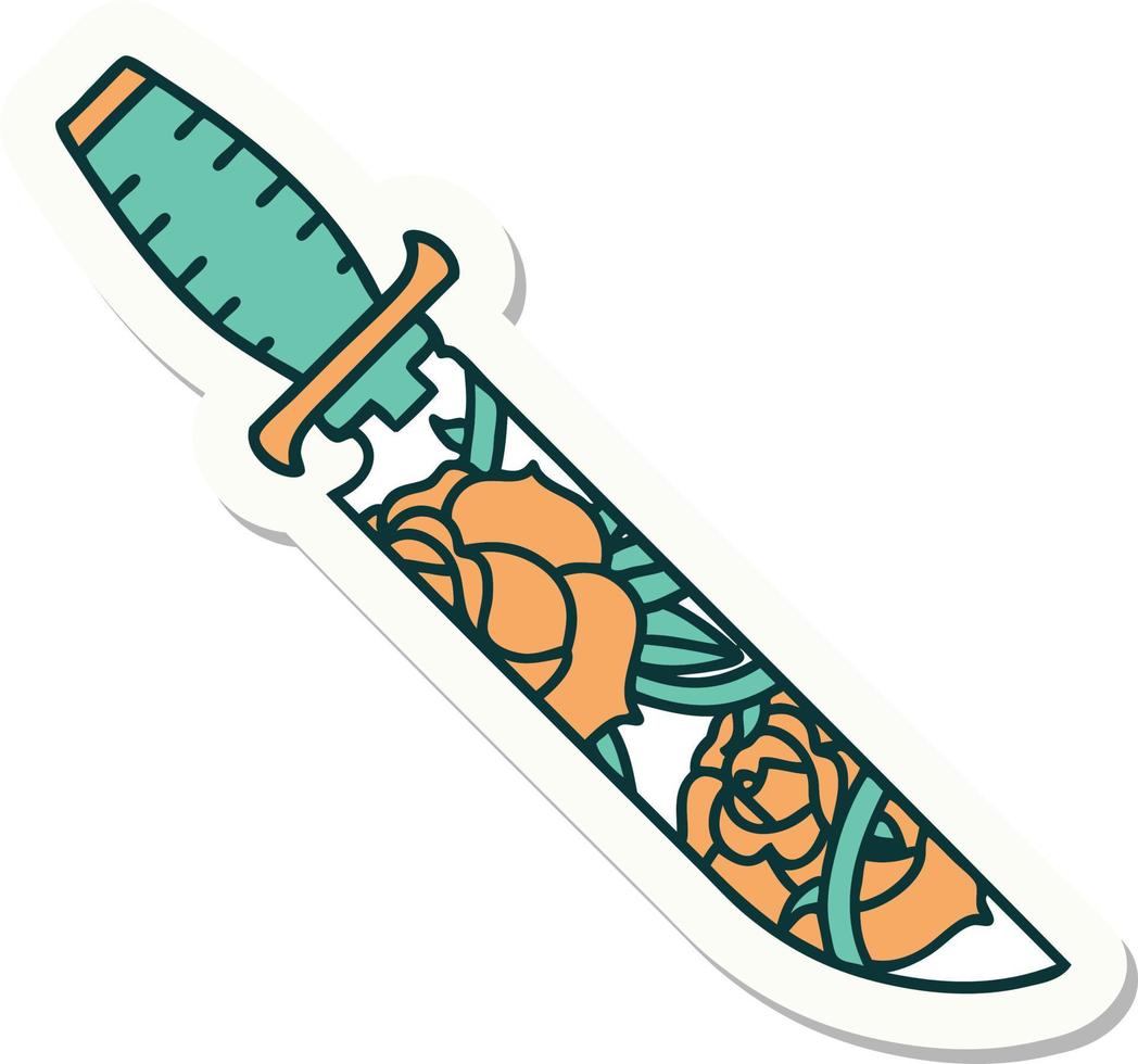 sticker of tattoo in traditional style of a dagger and flowers vector