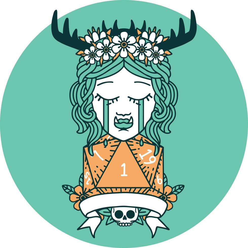 icono de personaje de druida orco llorando con un rollo natural vector