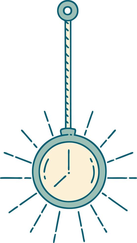 illustration of a traditional tattoo style gold pocket watch vector