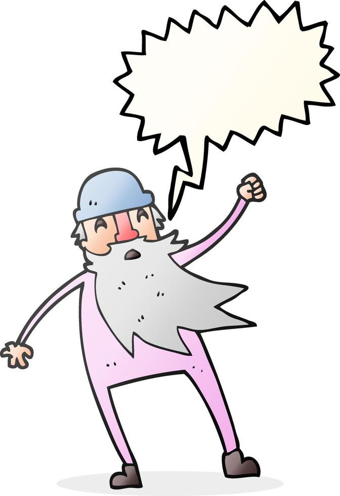 freehand drawn speech bubble cartoon old man in thermal underwear vector