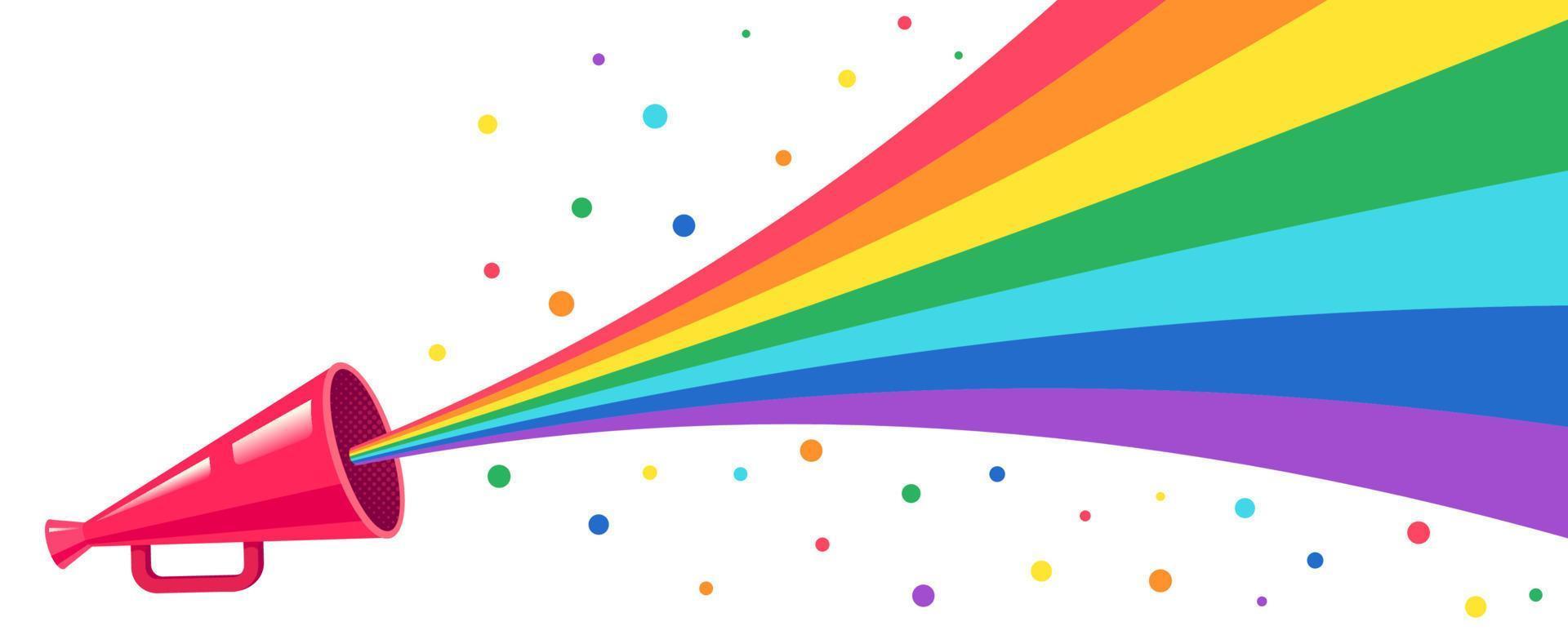 Vector pink megaphone with rainbow.