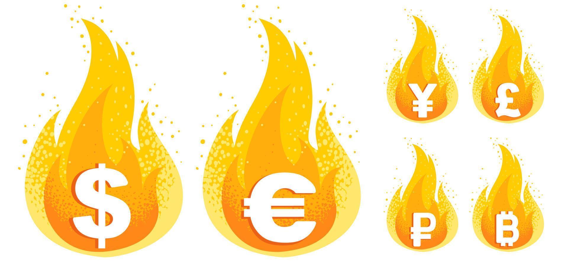 Vector set icons of dollar, euro, yen, ruble and pound