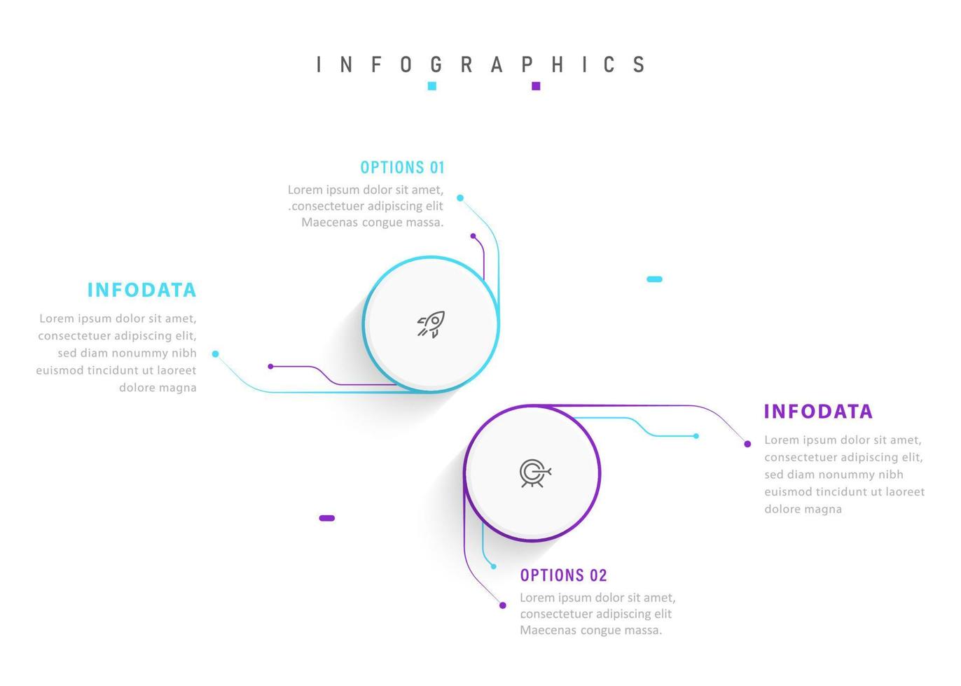 plantilla de diseño de etiquetas infográficas vectoriales con iconos y 2 opciones o pasos. se puede utilizar para diagramas de proceso, presentaciones, diseño de flujo de trabajo, banner, diagrama de flujo, gráfico de información. vector