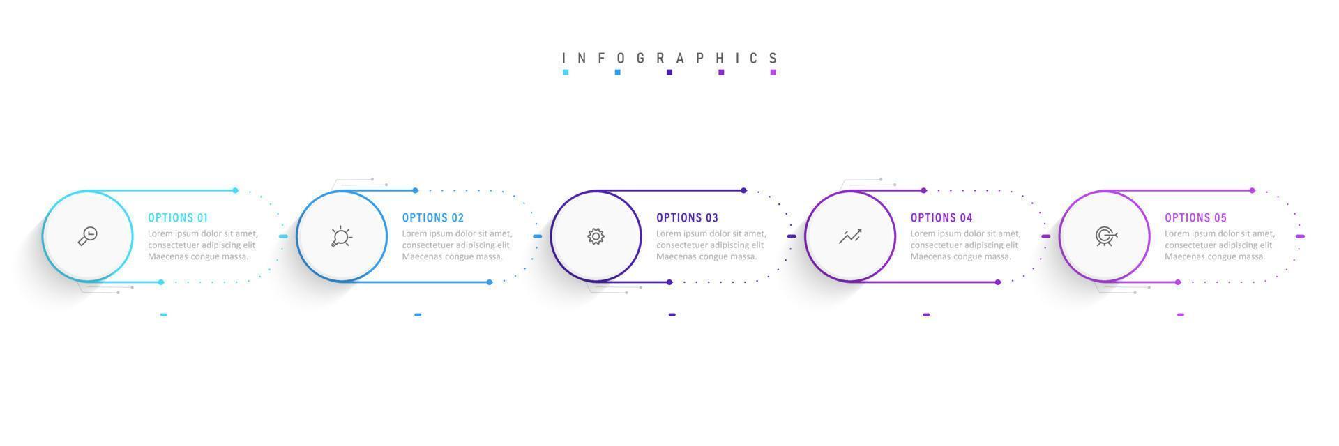 plantilla de diseño de etiquetas infográficas vectoriales con iconos y 5 opciones o pasos. se puede utilizar para diagramas de proceso, presentaciones, diseño de flujo de trabajo, banner, diagrama de flujo, gráfico de información. vector