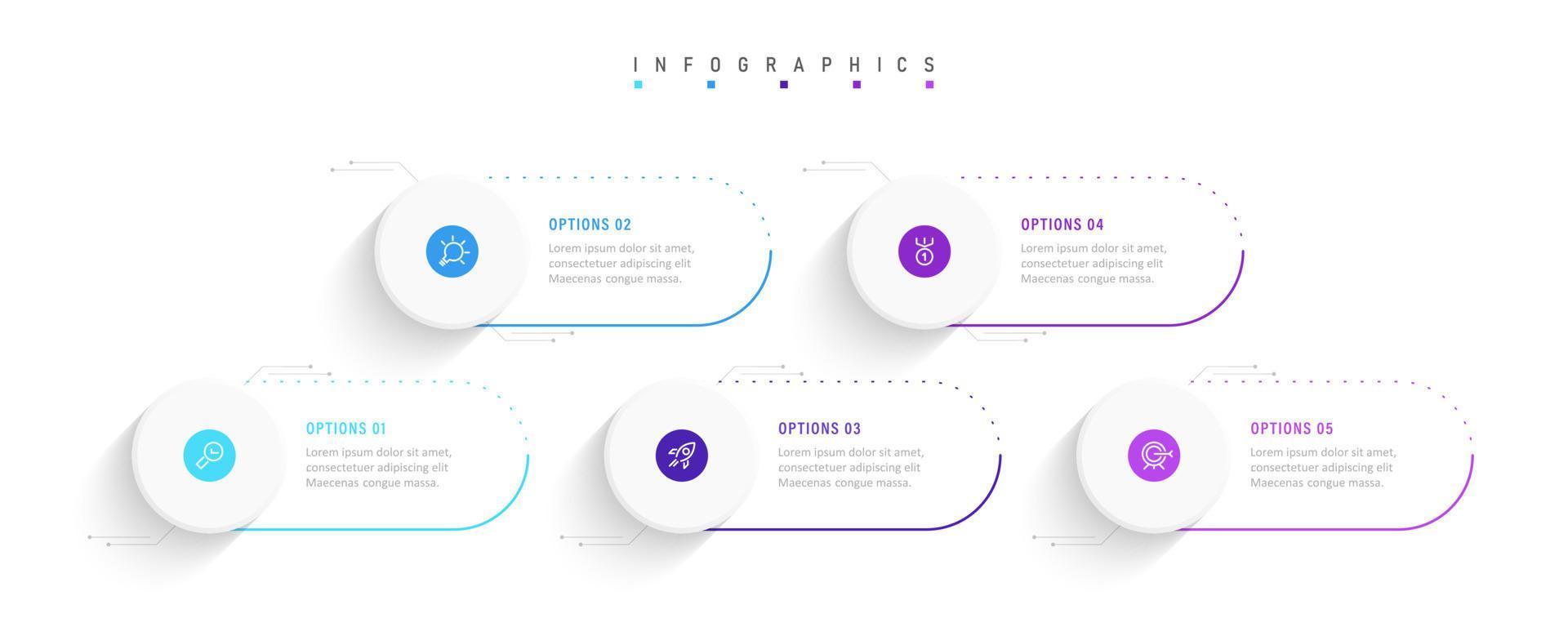 plantilla de diseño de etiquetas infográficas vectoriales con iconos y 5 opciones o pasos. se puede utilizar para diagramas de proceso, presentaciones, diseño de flujo de trabajo, banner, diagrama de flujo, gráfico de información. vector