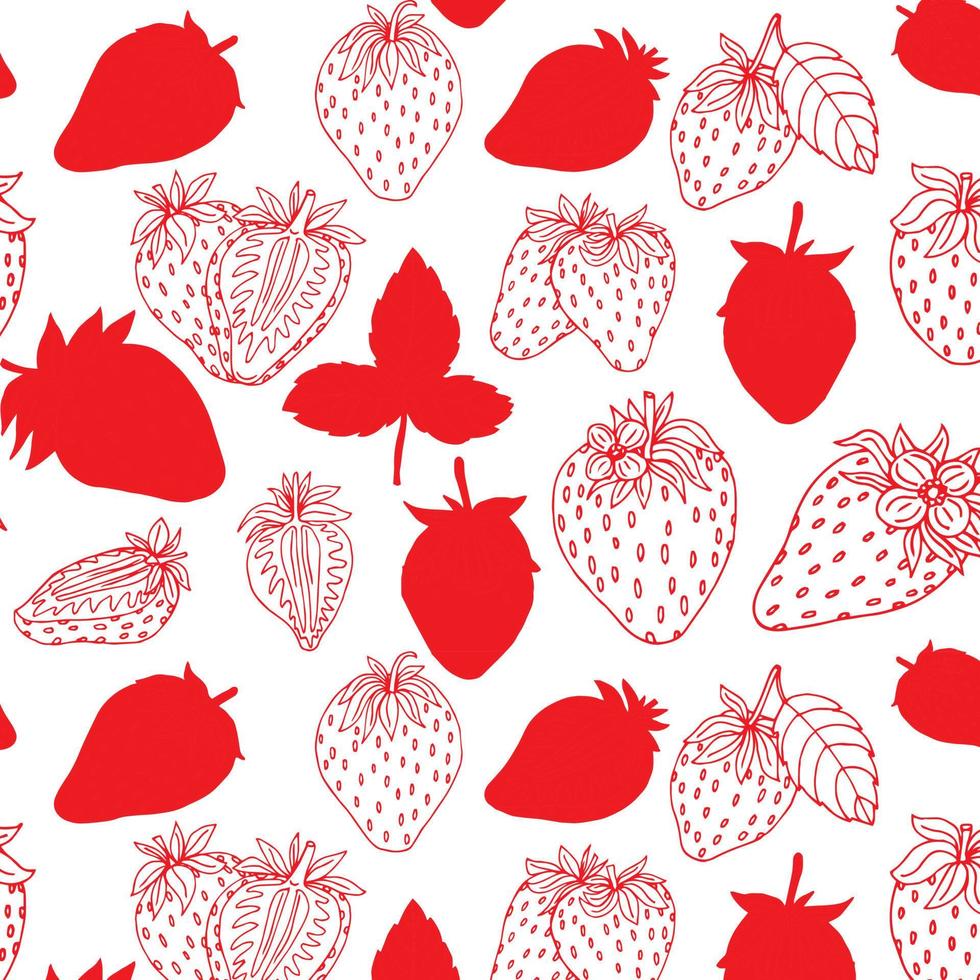 Seamless pattern with silhouette of strawberries vector