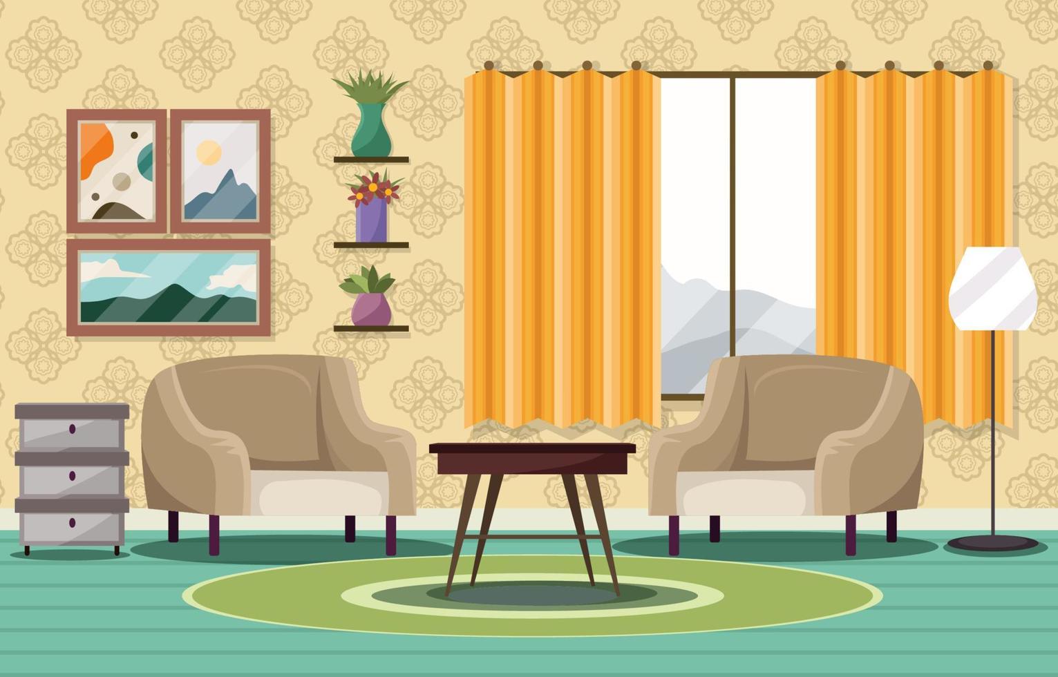 fondo de sala de estar retro vector