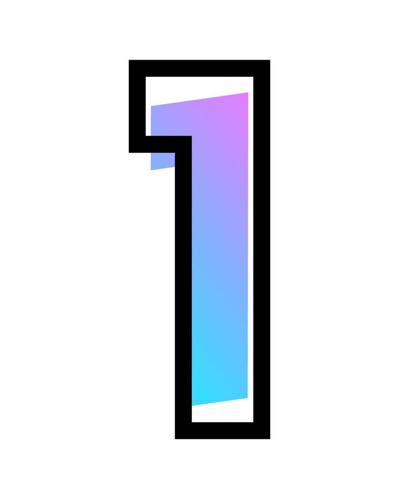 Vector number 1 with blue-purple gradient color and black outline