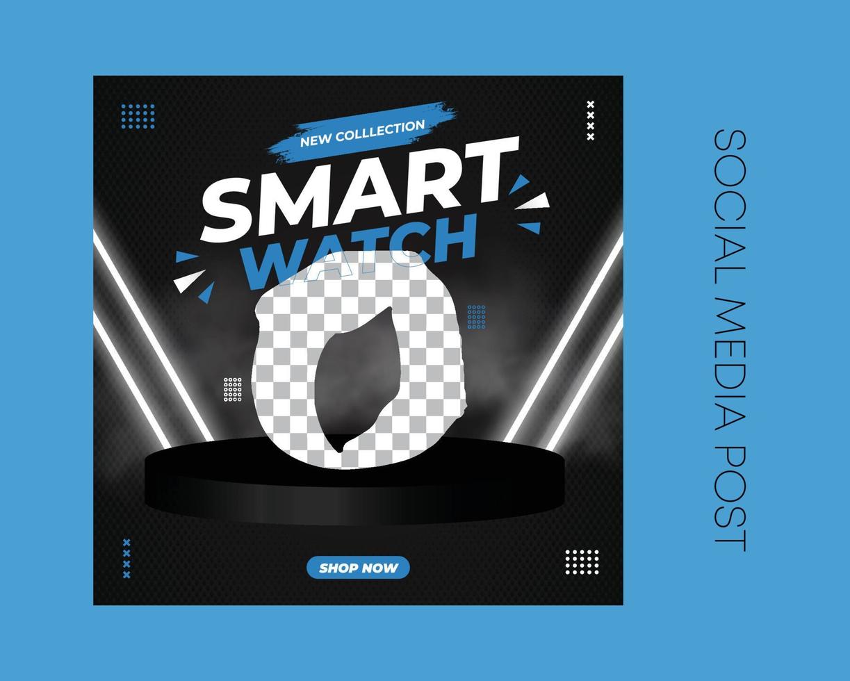 Smartwatch product post. New collection classic watches banner.Smart-watch social media posts with a dark background. Wrist Watch sale discount template.Clock business banner. vector