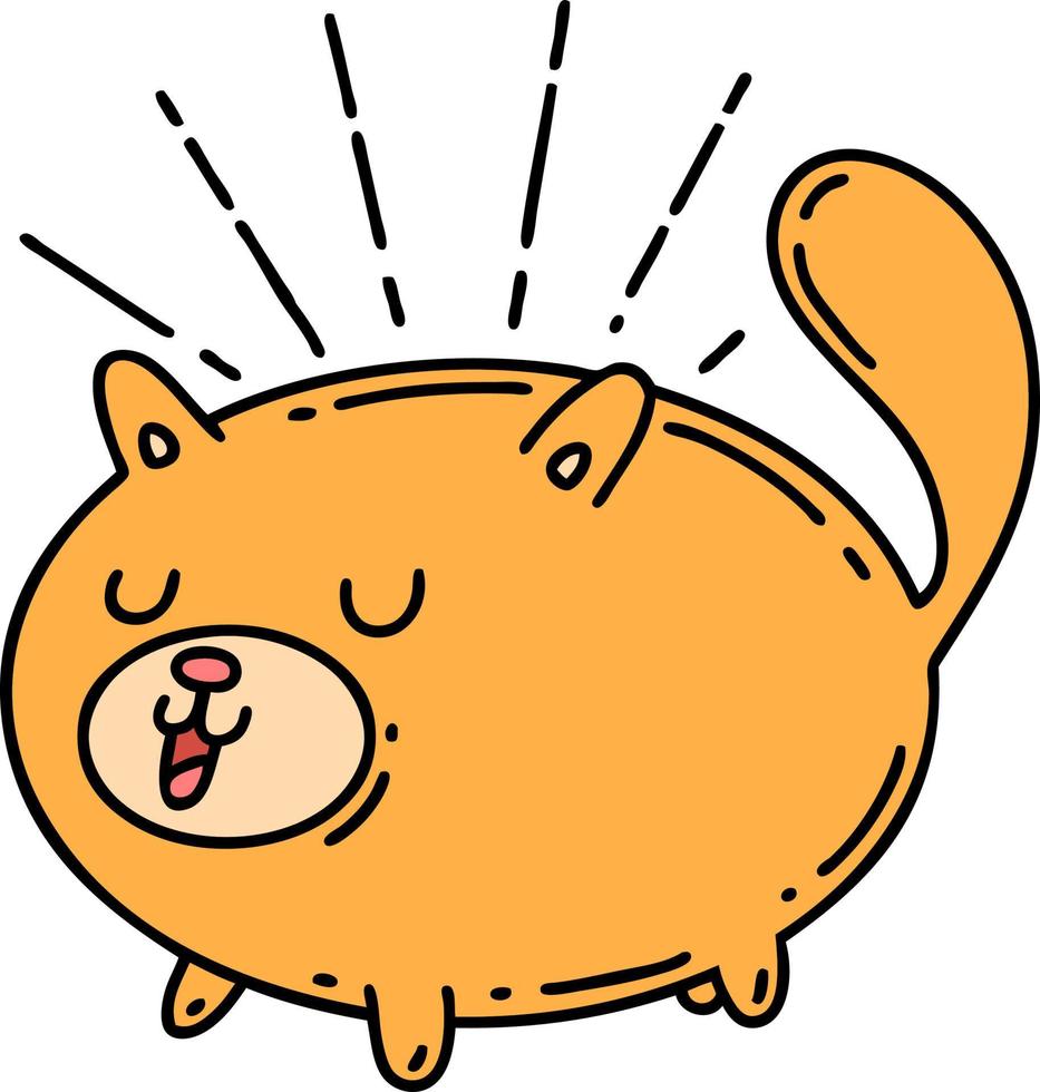 illustration of a traditional tattoo style happy cat vector