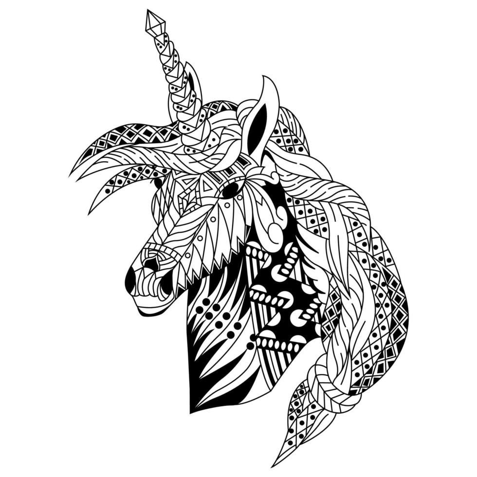 Unicorn head line art vector