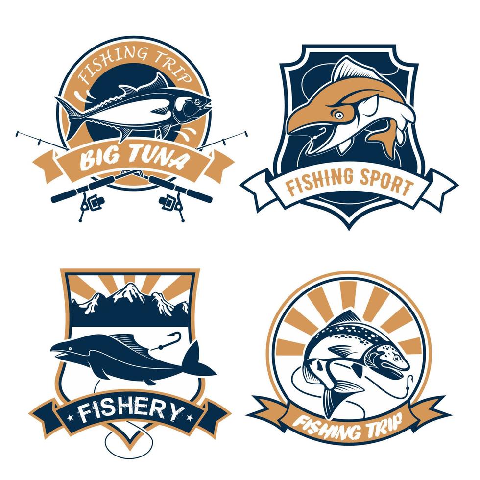 Fishing sport and fisher club vector icons set