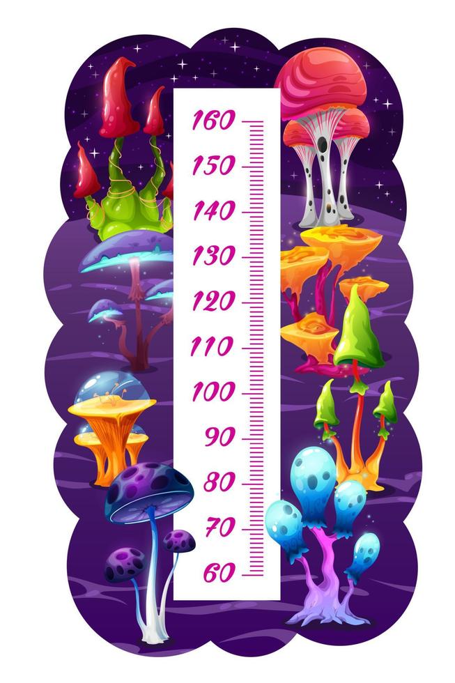Fantasy fairy magic mushrooms, kids height chart vector