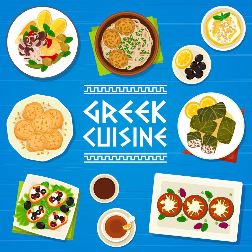 Greek cuisine vector menu cover. Food of Greece