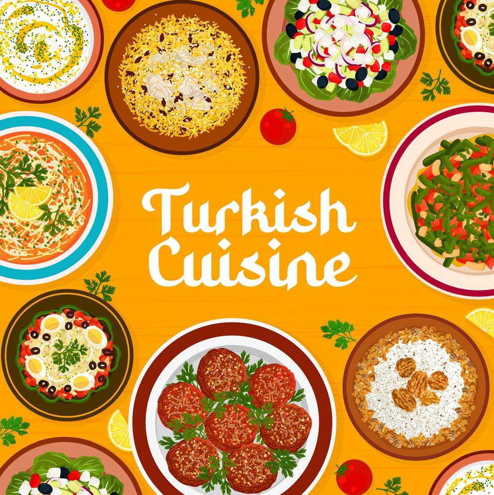 Turkish cuisine restaurant menu page vector cover