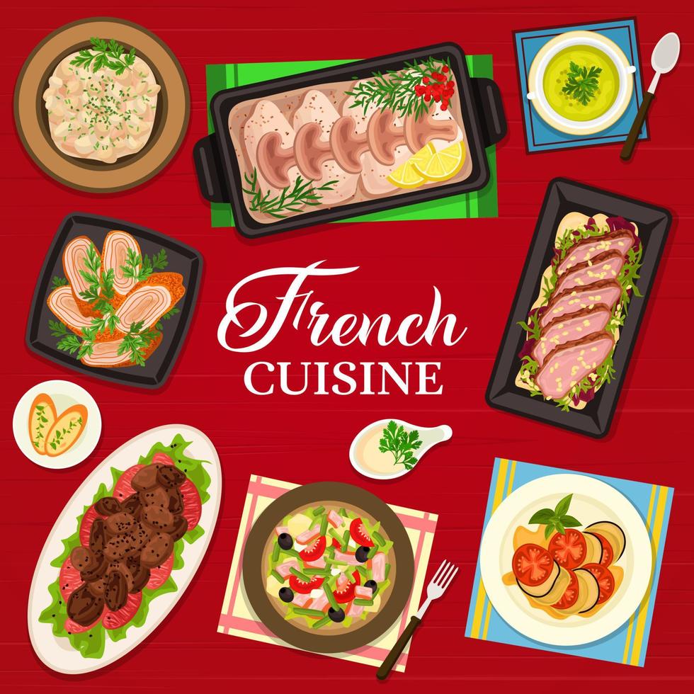 portada del menú de comidas del restaurante de cocina francesa vector