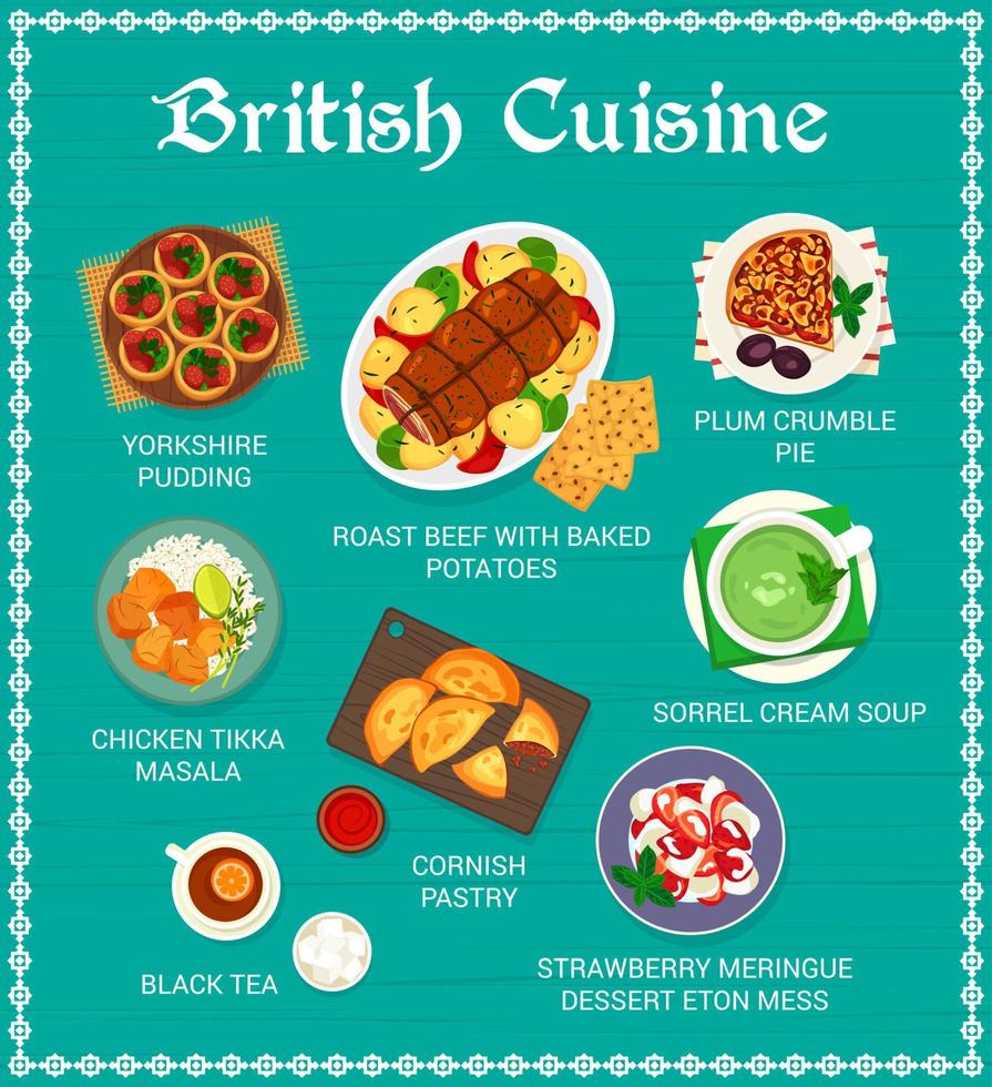 British cuisine restaurant menu page template vector