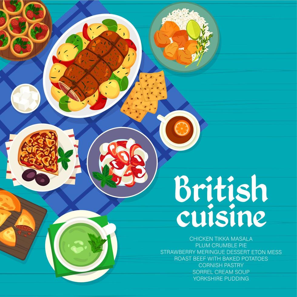 diseño de portada de menú de comida de cocina británica vector