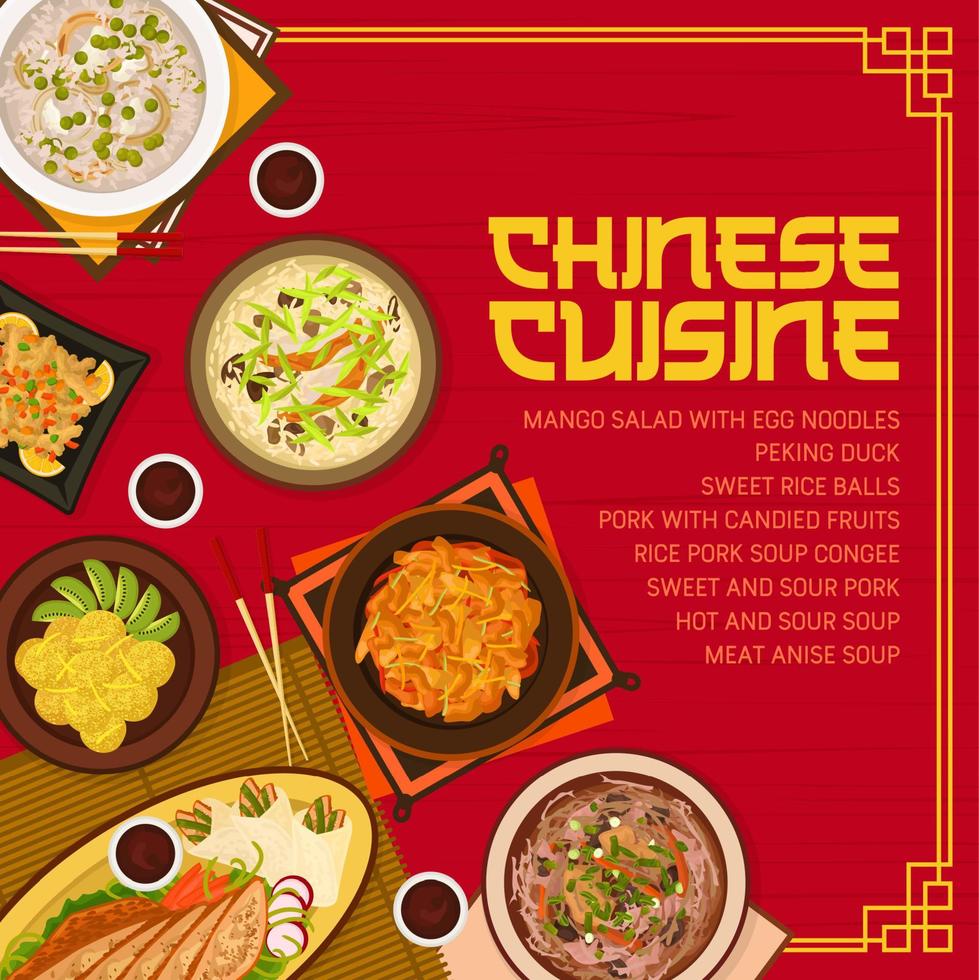 Chinese cuisine meals menu page cover template vector