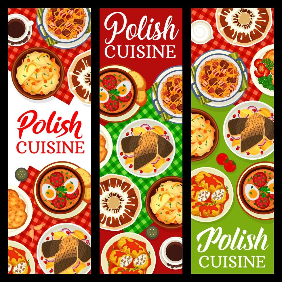 Polish cuisine restaurant dishes vector banners