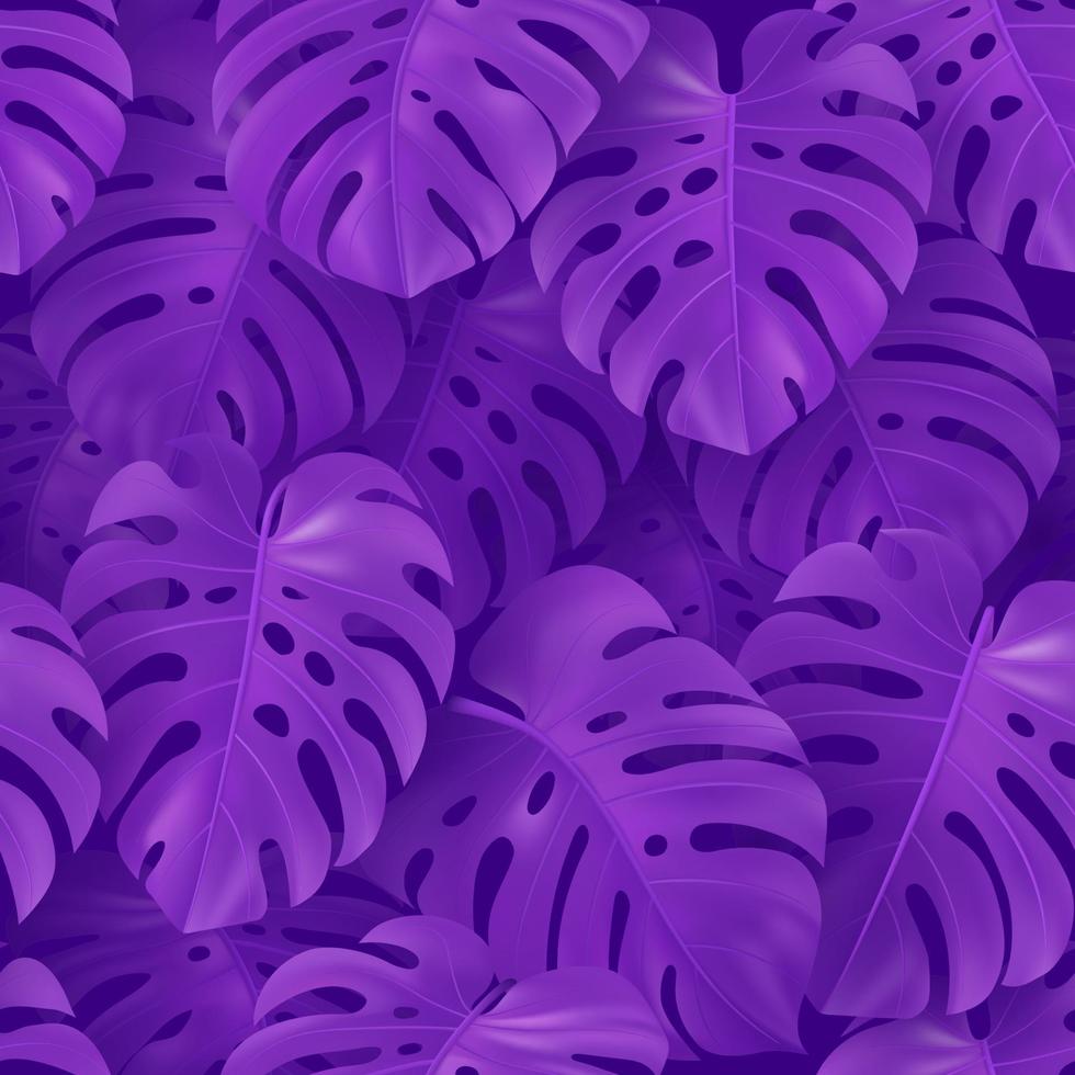 textura botánica con hojas de monstera 3d tropical violeta. patrón repetitivo de vector transparente para textil, papel tapiz, fondo de sitio, tarjeta, diseño web. ilustración exótica en estilo hawaiano