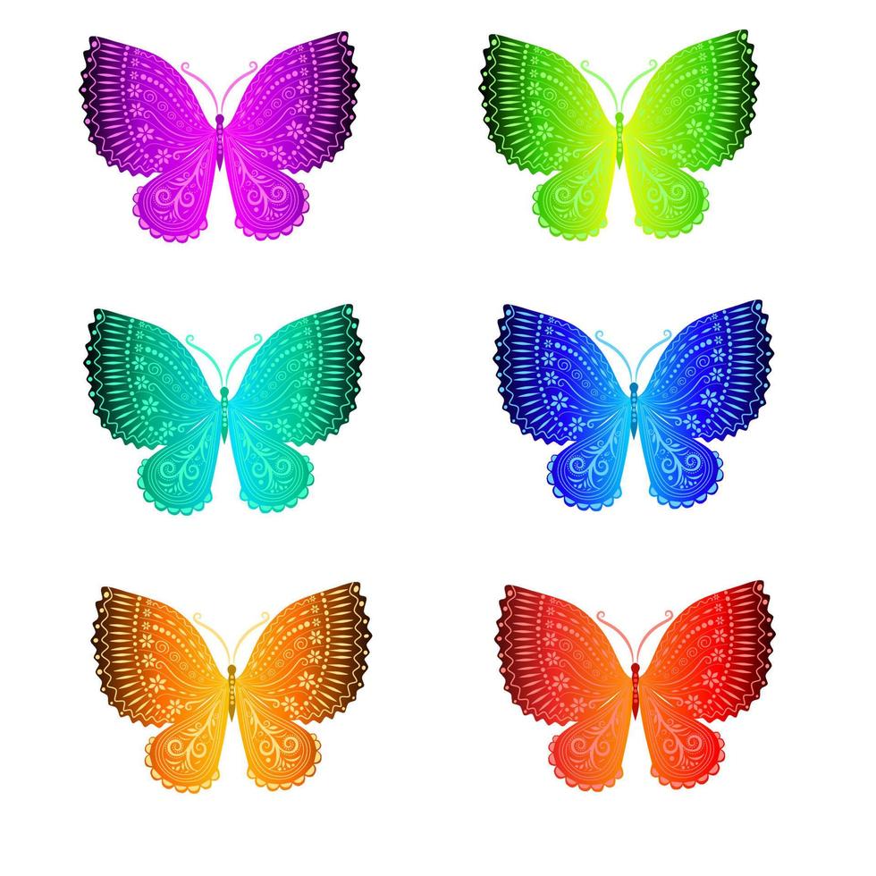 colorful butterfly set. on a white background, vector illustration