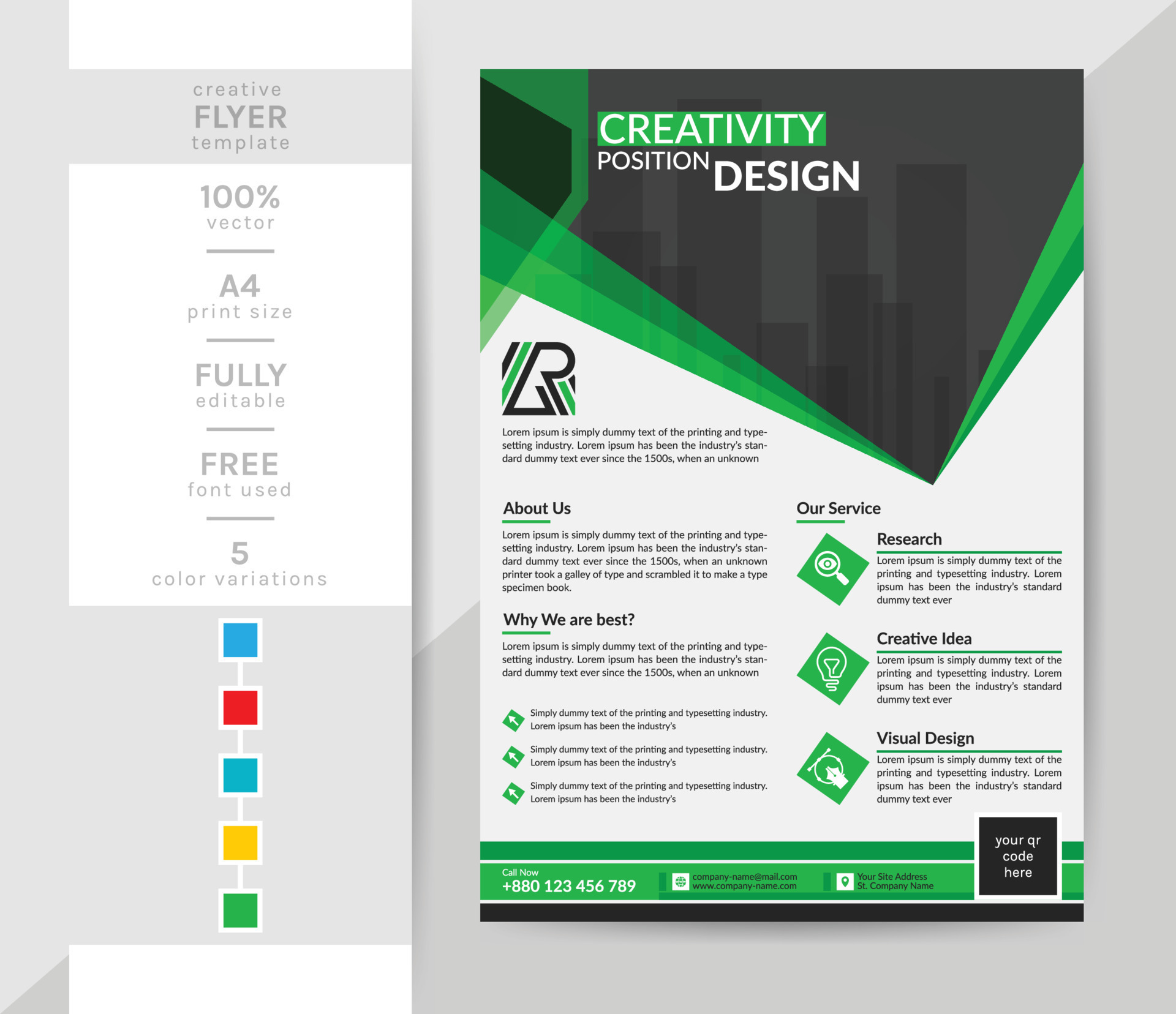 Green Color Scheme Creative Modern Corporate Business Flyer,Leaflet Design  Template