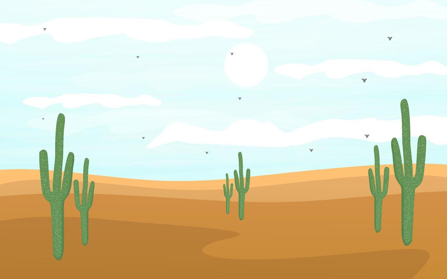 paisaje desértico con ilustración plana de cactus vector