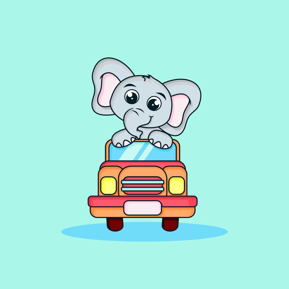 cute little elephant riding in the car vector