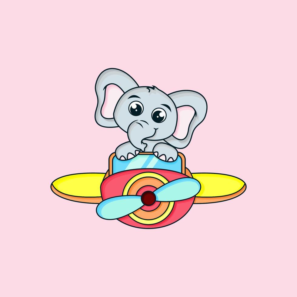 cute little elephant on a plane vector