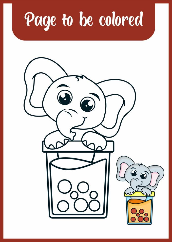 coloring book for kid, cute elephant vector