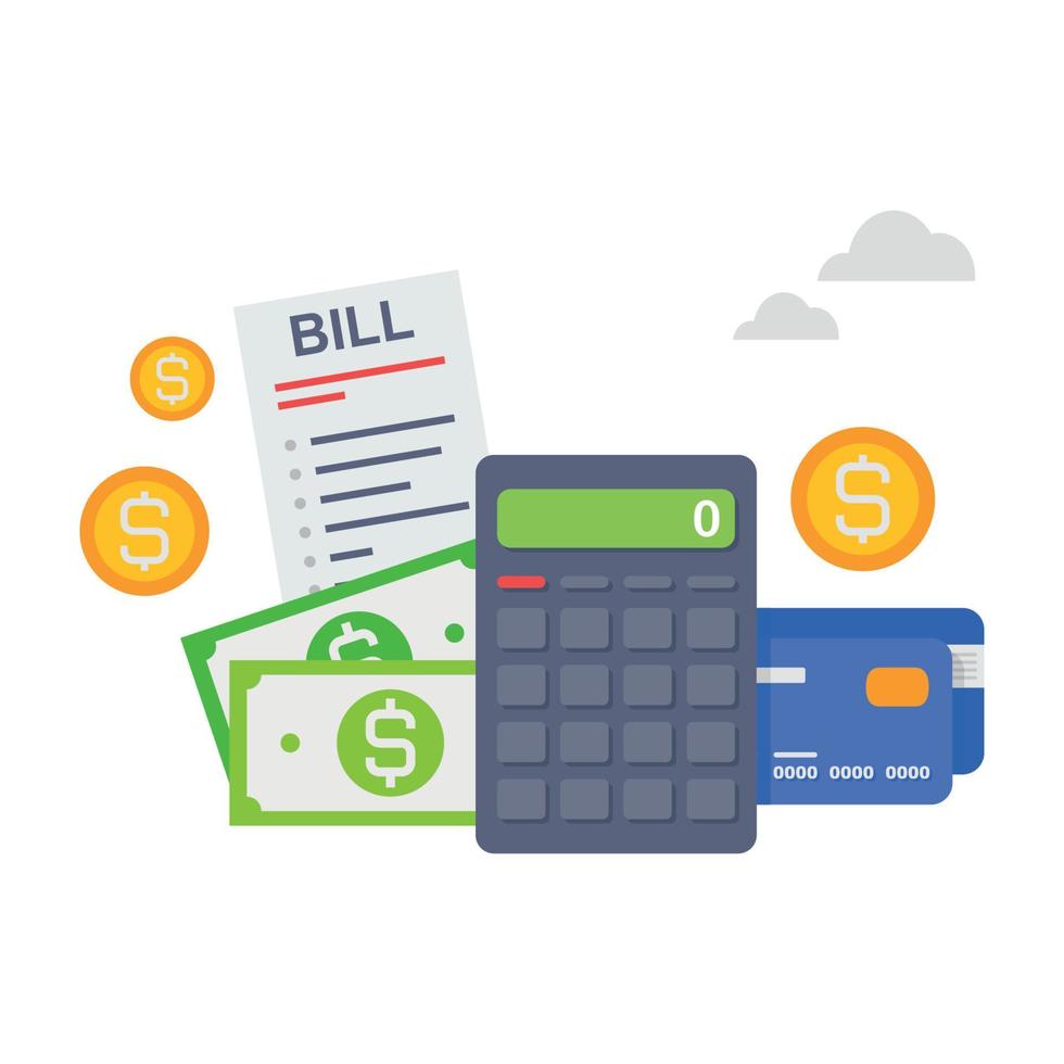Pay bills and tax. Credit cards and calculator. Finance and taxes payments concept illustration. vector