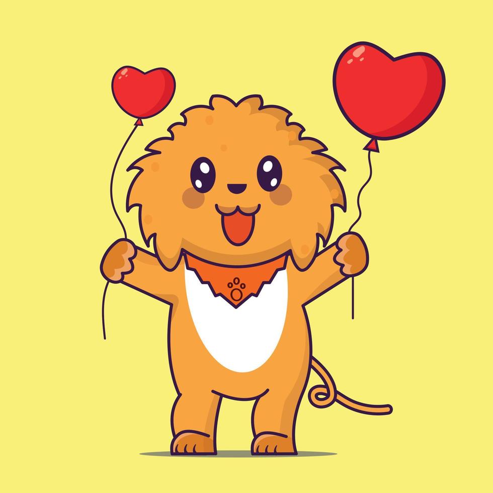 Dog holds red balloon for valentine card or birthday card vector illustration